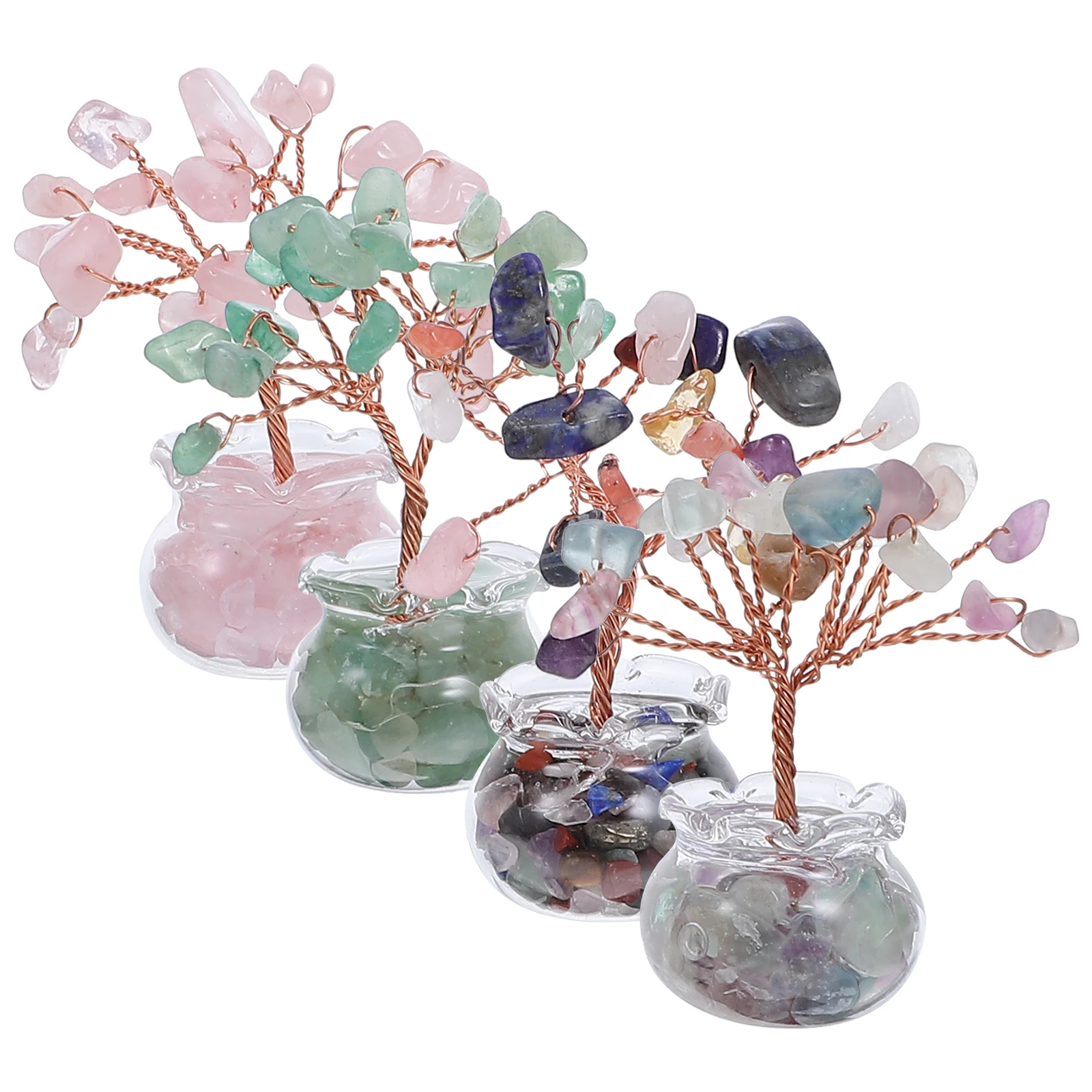 

4 PCS Mini Crystal Fortune Tree Decor Home Accessories Money Wealth Bonsai Colorful Glass Artificial