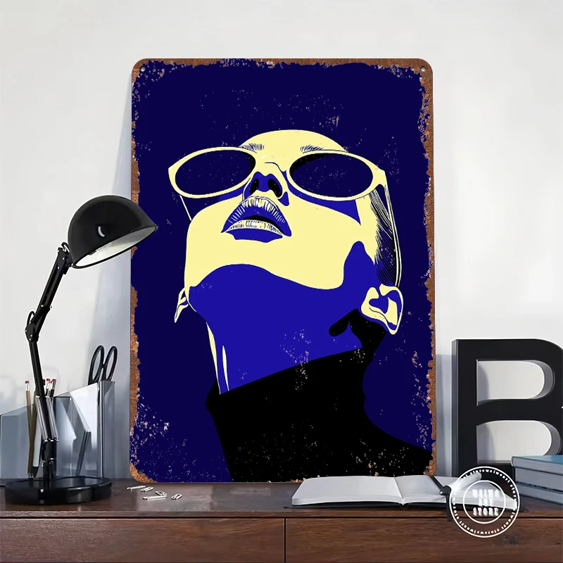 Woman in Sunglasses Metal Poster Wall Art Retro Vintage Metal Signs for Man Cave Decoration Garage Accessories House Interior view 2