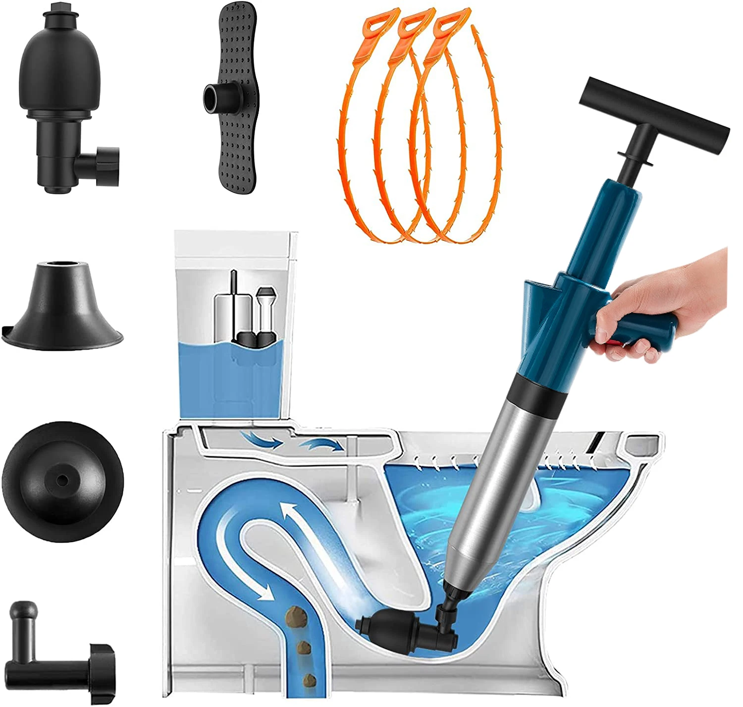 

Toilet Plunger Drain Clog Remover: High Pressure Air Drain Blaster Gun Drain Clog Remover Tool- Stainless Steel Air Plunger