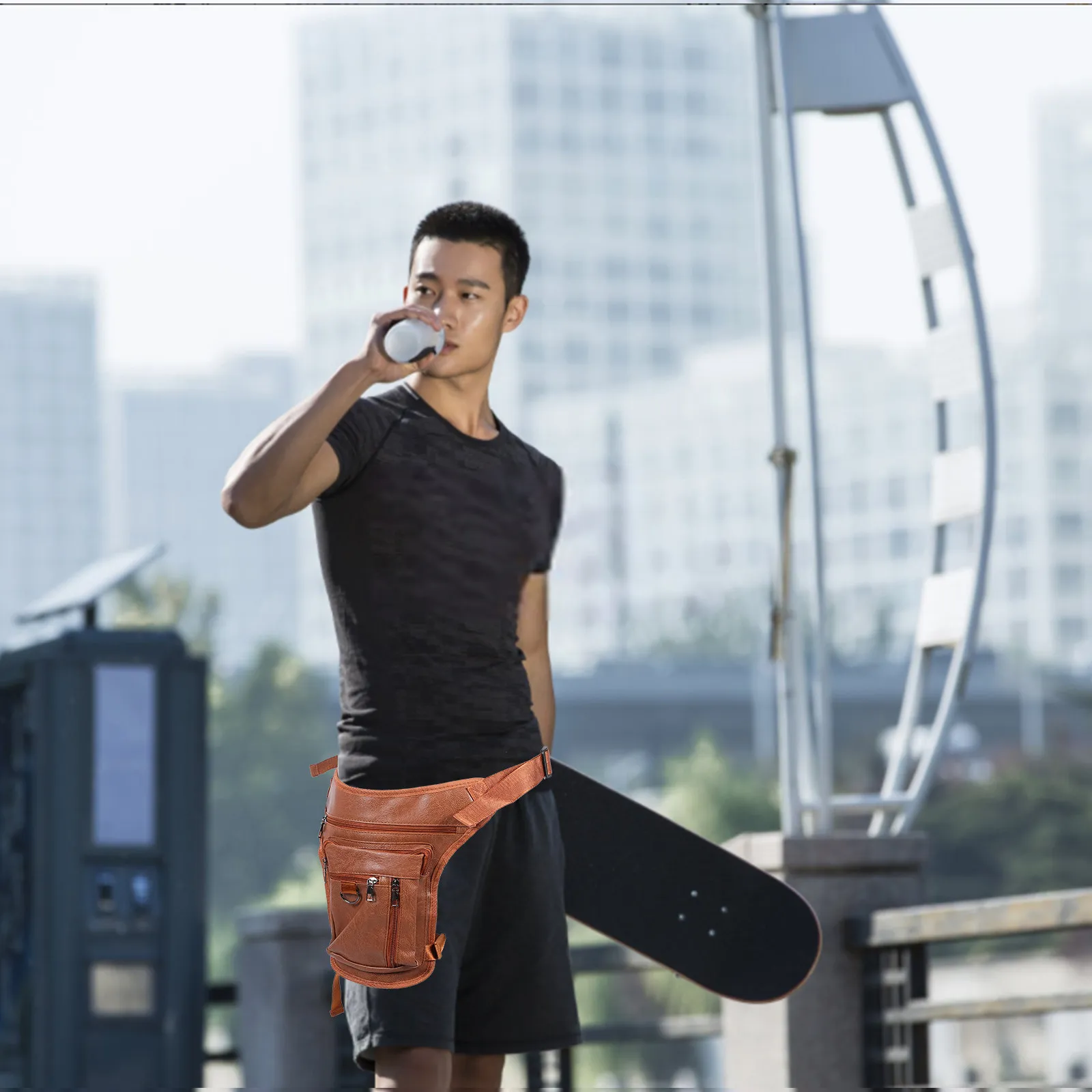 Premium PU Drop Leg Bag Waist Bag Multi-Function Sports Pouch for Men Running Cycling Hiking Fishing Camping Outdoor Adventure