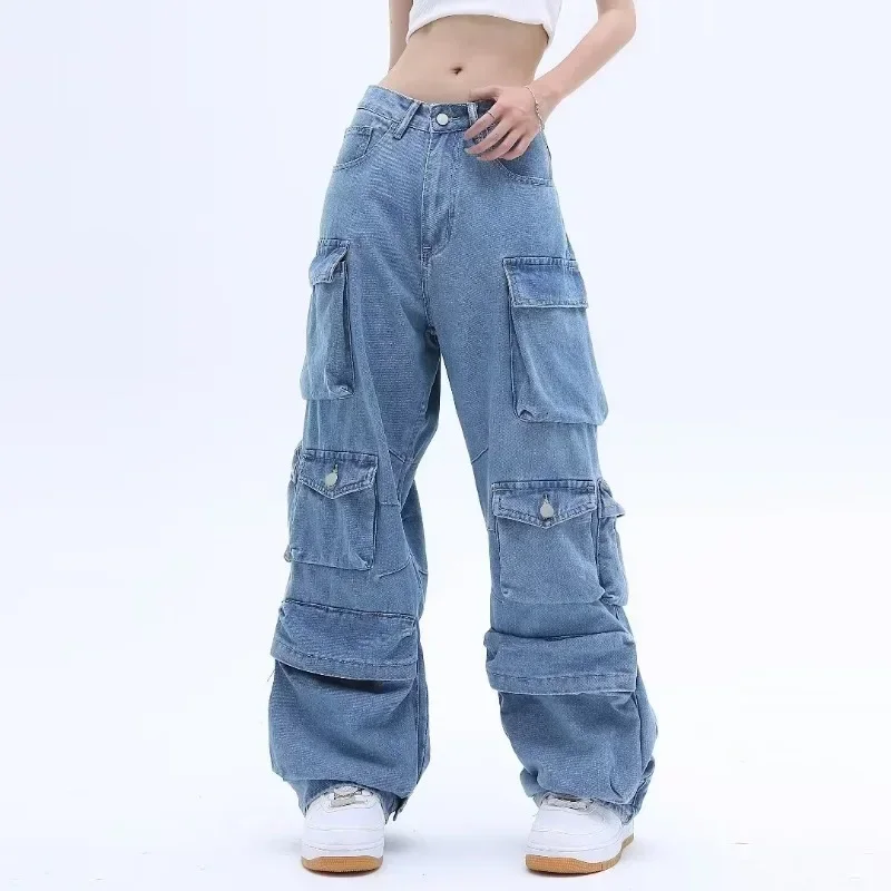 

2025 New Heavy Industry Multi-Pocket Washed Cargo Jeans Pants Women Y2K Vintage Streetwear High-Rise Oversized Jeans