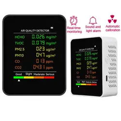 6-in-1 Air Quality Detector PM2.5 PM10 HCHO TVOC CO CO2 Built-in Multiple Sensors Four-color Alarm Formaldehyde Monitor