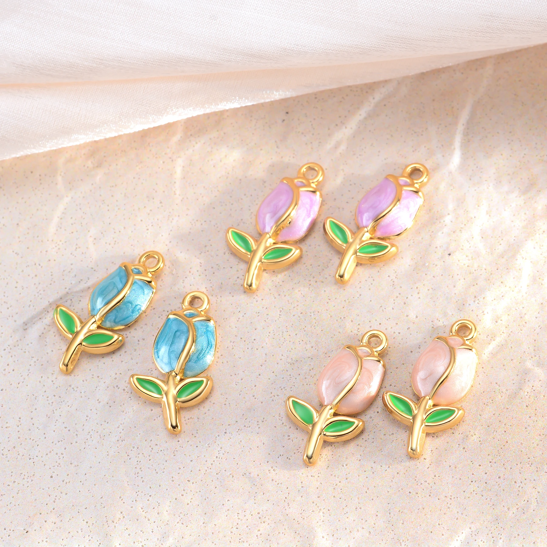 2 قطعة/الوحدة المينا زهرة التوليب سحر الفولاذ المقاوم للصدأ للنساء صنع عقد دي اي واي أقراط سوار دلاية مجوهرات #4