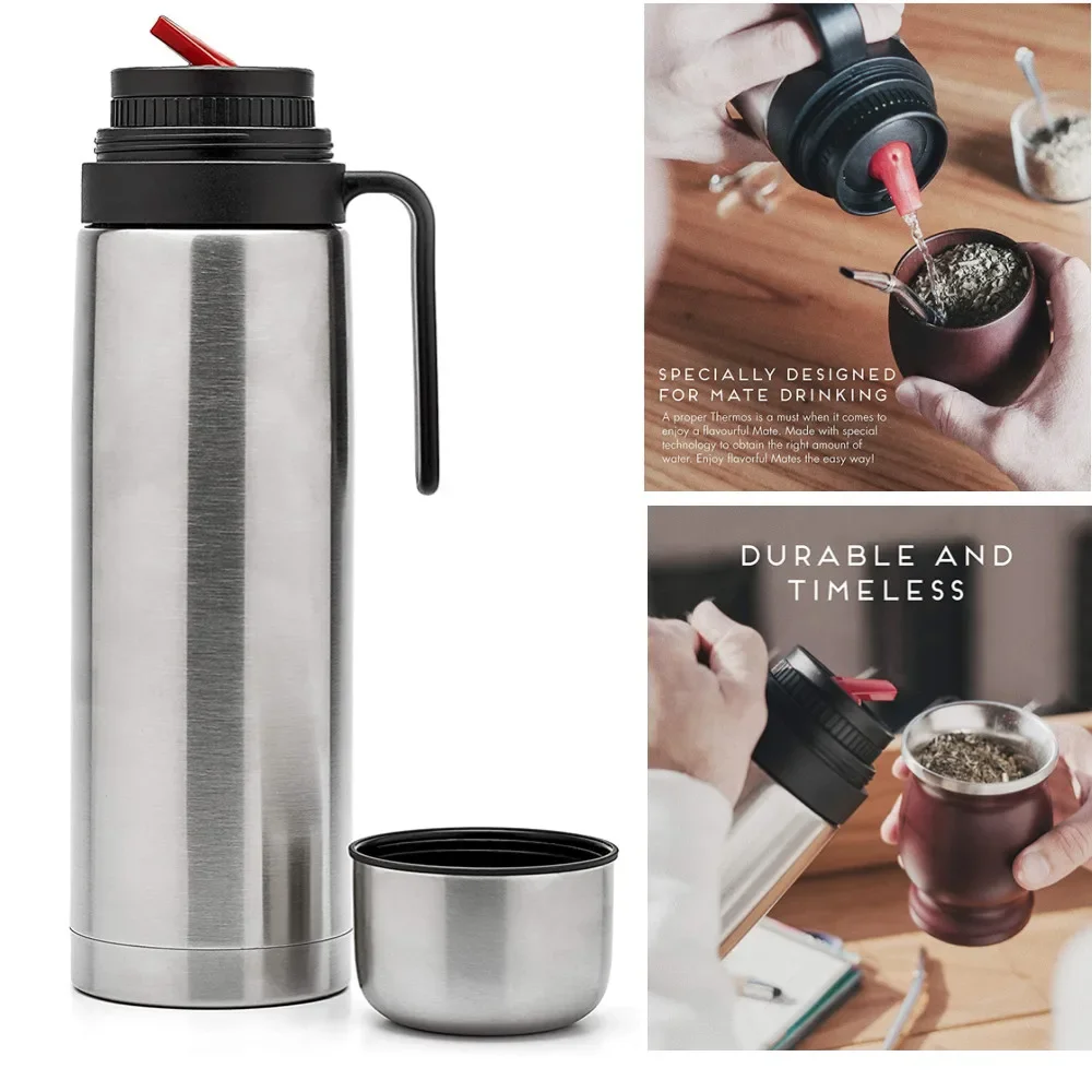 8.3*31CM 1000ML New Bullet Yerba mate thermos vacuum insulation mate tea flask with handle Travel Outdoor thermos Water Bottle