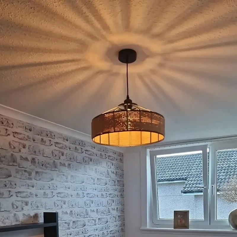 

Vintage Black Metal Hanging Lampshade Pendant Lamp Manila Rope Shade For Bathroom Wood Rustic Wall Lamp Hallway Living Room