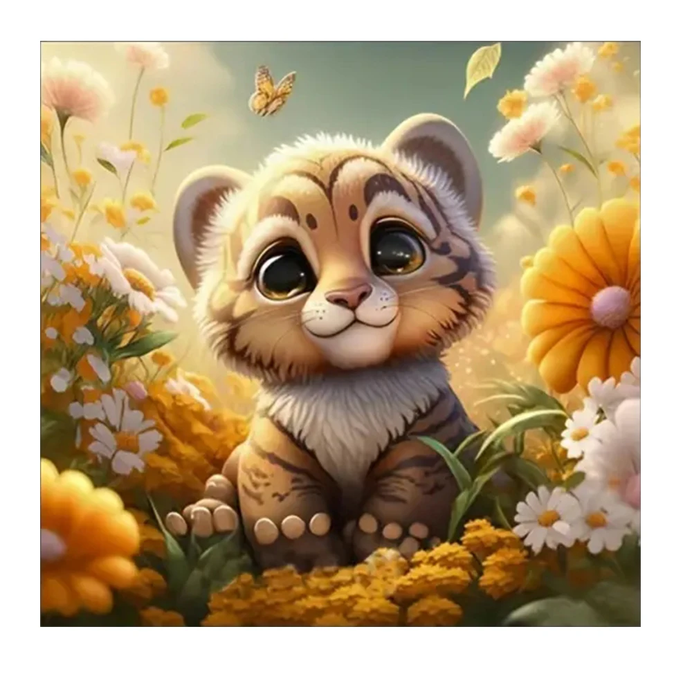 

5D Animal Diamond Painting Set Cartoon Tiger Pattern DIY Artificial Diamond Embroidery Flower Scenery Frameless Wall Decor Gift