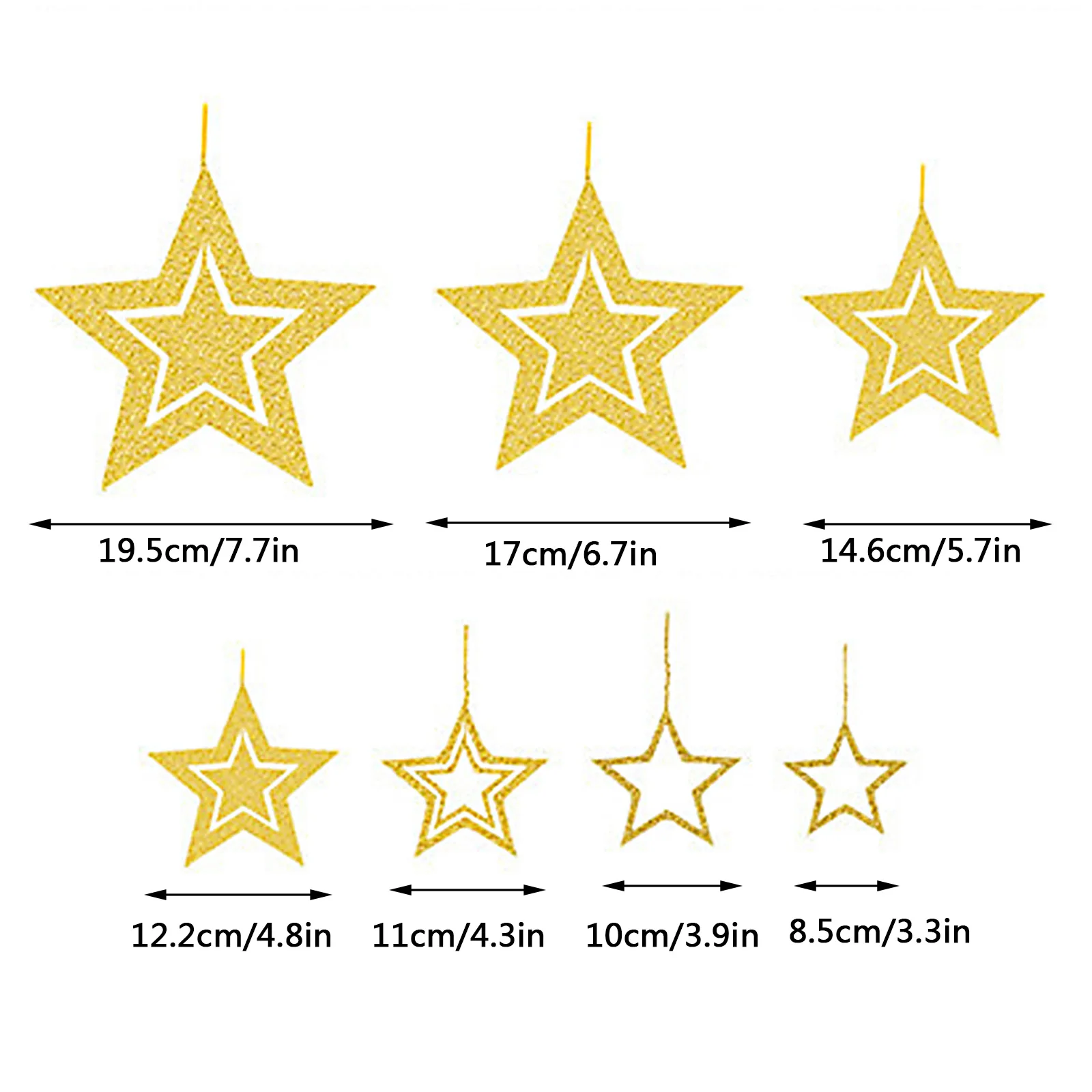 Gold Glitter Five-pointed Star New Year Christmas Decorations 2024 Charm Golden Pink Champagne Silver Pentagram Ceiling Pendant