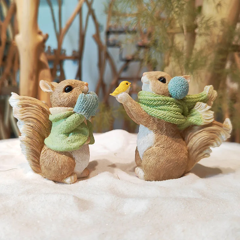 

Creative Squirrel Cat Animal Figurines with Scarf Gloves Winter Decoration Adorable Cute Figurines Collectible Kids Gifts