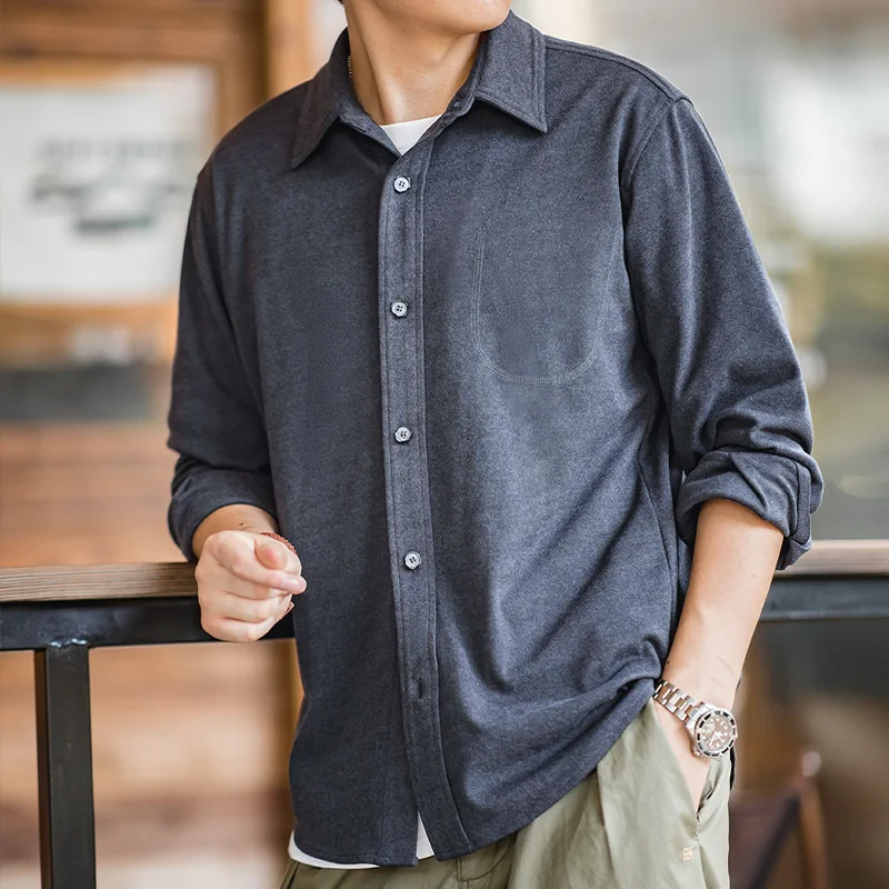 

Maden Мужская рубашка с отложным воротником и текстурой звездного неба серо-голубая повседневная рубашка с длинными рукавами мягкая и удобная рубашка-куртка для весны и осени