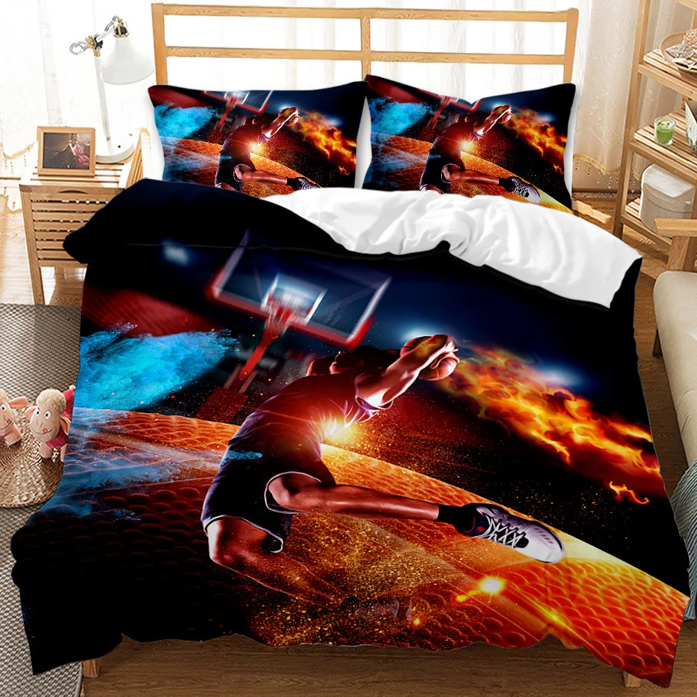 Basketball Duvet Cover Set King Queen Ball Sport Theme Bedding Set 2/3pcs Boys Teens Basketball Fan Room Polyester Quilt Cover