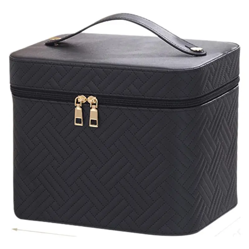 Luxury Waterproof Cosmetic Bag With Led Lighted Mirror Large Travel Makeup Organizer Portable Toiletry Case Woven Pattern Design