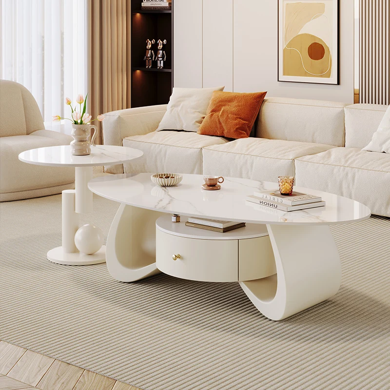 Mesa de Centro Moderna de Lujo, Estilo Nórdico, Elegante Mesa Ovalada para Sala de Estar con Almacenamiento Oculto, Mueble para el Hogar