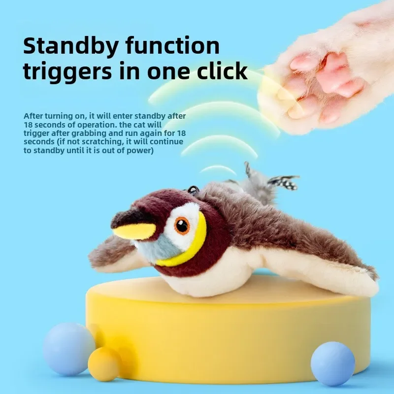 Remote Control Cat Toy Interactive Electric Fluttering Sparrow Realistic Bird Movements Engaging Pet Play Accessory