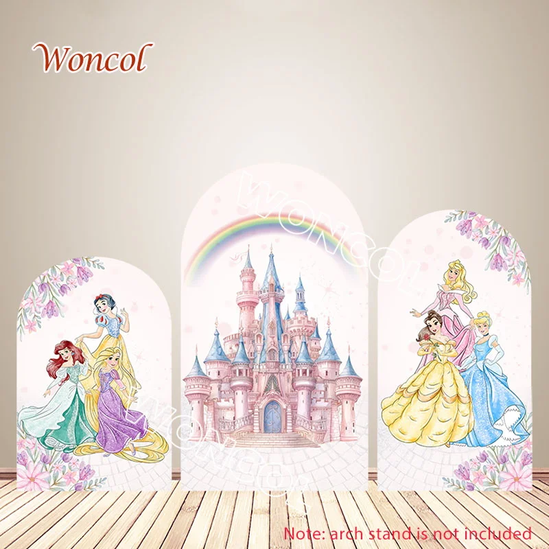 Disney Castle Princess Arch Cover Polyester Double-Sided Cinderella Aurora Ariel Belle Snow White Rapunzel Tiana Arch Cover Prop