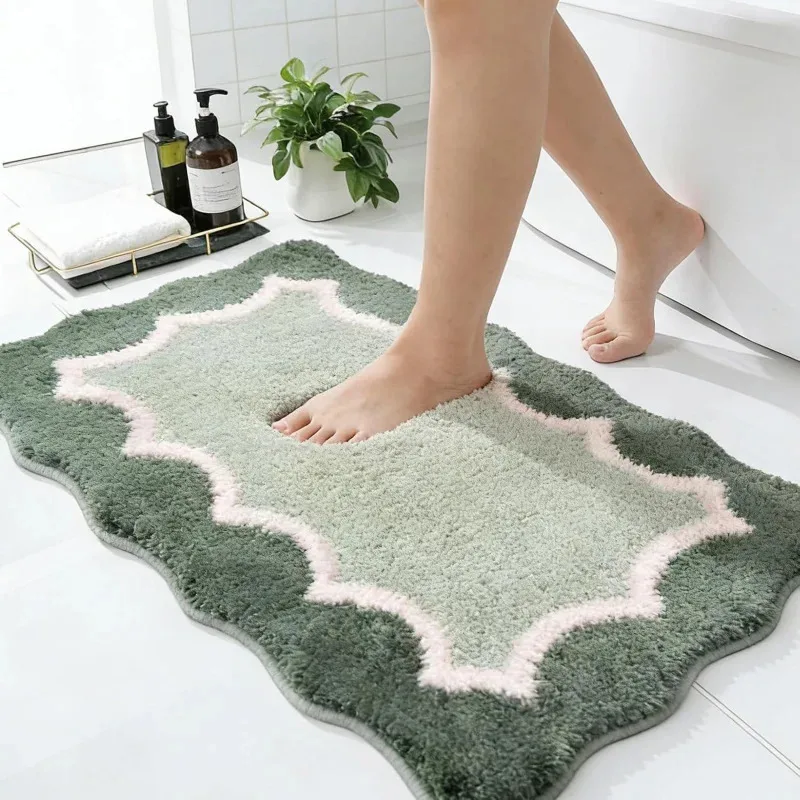 VIKAMA 3D Wave Aromatherapy Bath Mat Fast Dry Non-Slip Textured Floor Rug for Bathroom Shower Restroom Spa Home Decor