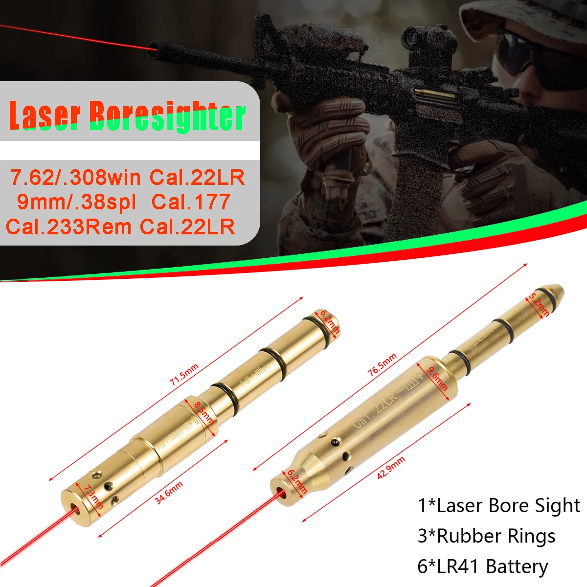 

Tactical Laser Bore Sight Red Laser Boresighter .177/22LR/.223Rem/9mm/.38spl Cal End Barrel for Revolvers Pistols Rifle Air Guns