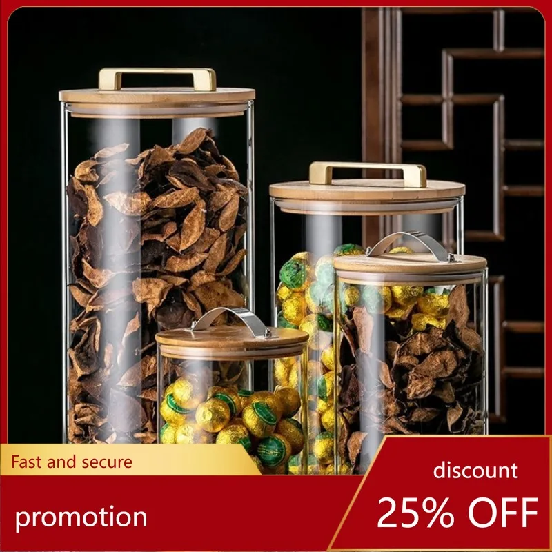 

Большая герметичная прозрачная емкость для чая YFY с бамбуковой крышкой, из высококачественного боросиликатного стекла, для домашнего использования.