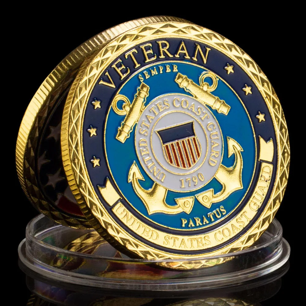 عملة تذكارية مطلية بالذهب ، خفر السواحل الأمريكي ، تذكار نصف مخضرم ، نمط النسر الأصلع ، هدية قابلة للجمع