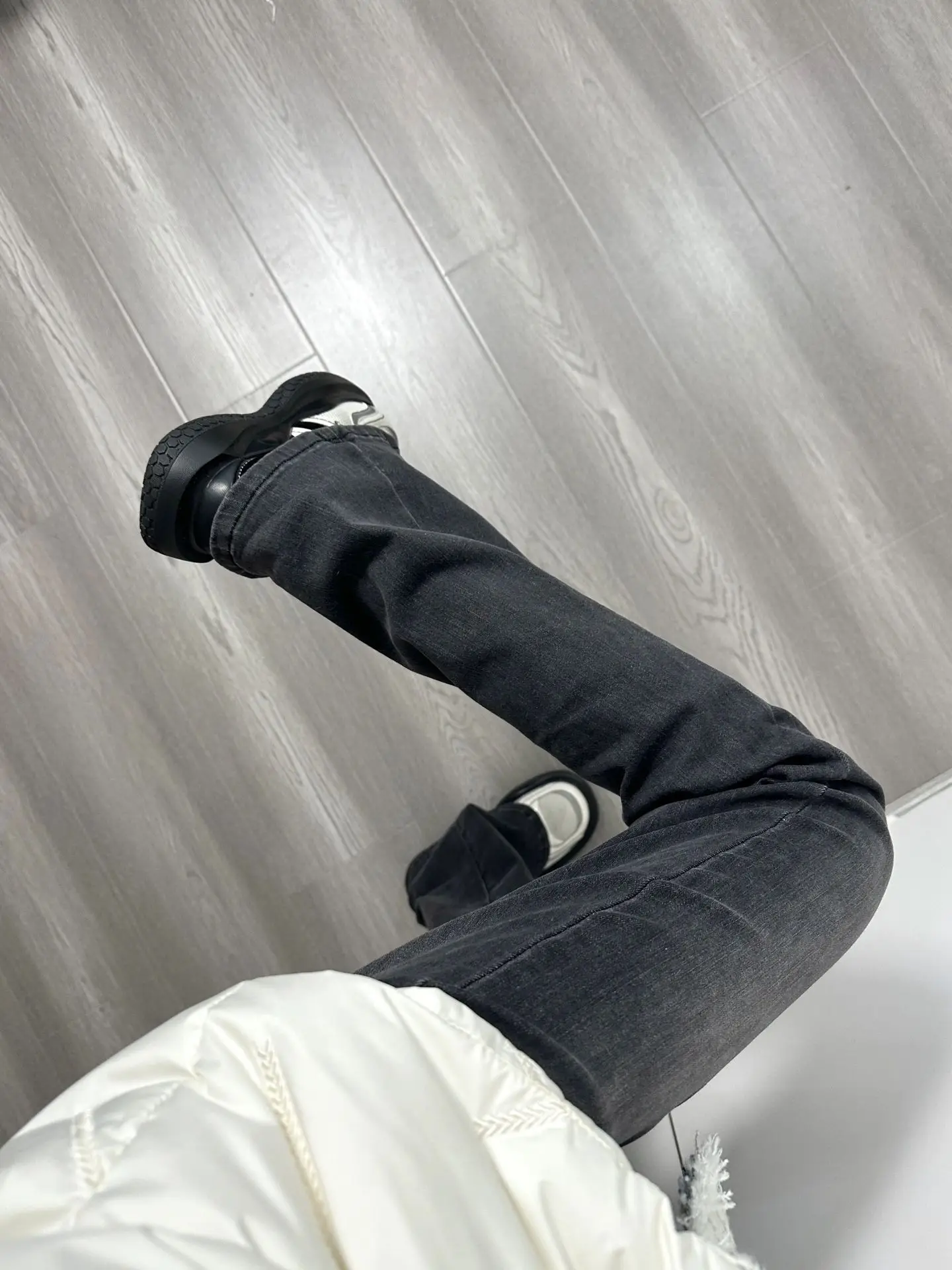 بنطلون جينز أمريكي عالي الخصر للتخسيس للنساء للخريف والشتاء طويل فضفاض بطول الأرض أزرق عميق مضاد للتجاعيد... #3