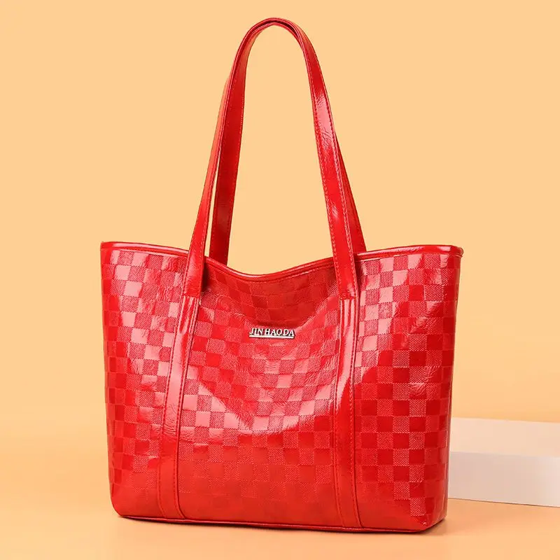 New Plaid Embossed Fashion Single Shoulder Simple Lightweight Handbag Travel Large Capacity Tote Bag Purses and Handbags