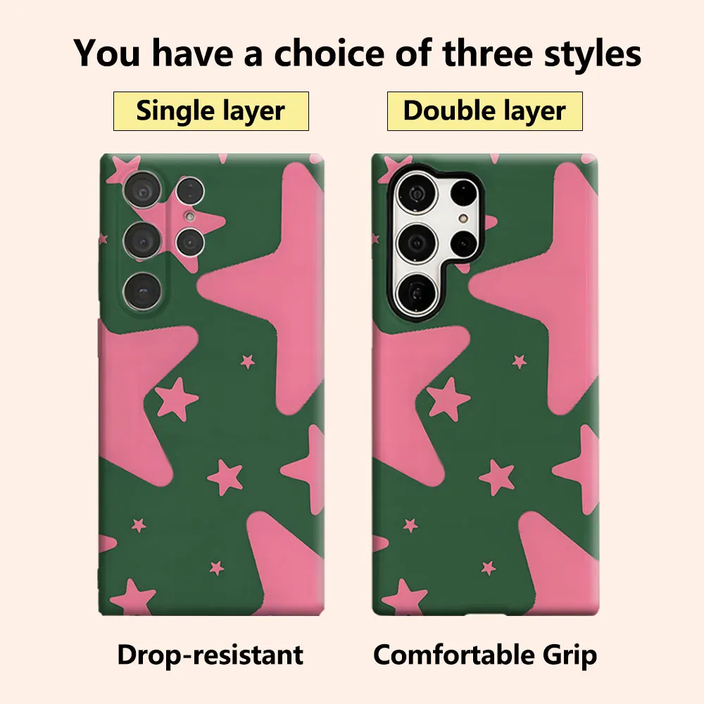 Green Pink Soft Star Luxury Fashion Full Lens Protective Case for Samsung Galaxy S26 S25 S24 A56 A36 Plus Ultra