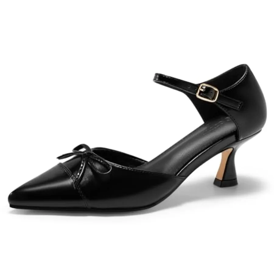 

Coutgo Womens Bow Kitten Heels Low Heel Dress Shoes Closed Pointed Toe Ankle Strap D'Orsay Pumps