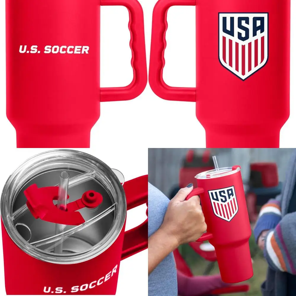 

Мужской футбольный стакан США на 40 унций с ручкой, порошковым покрытием, нержавеющая сталь, герметичный, изолированный для горячих/холодных напитков, идеальный f