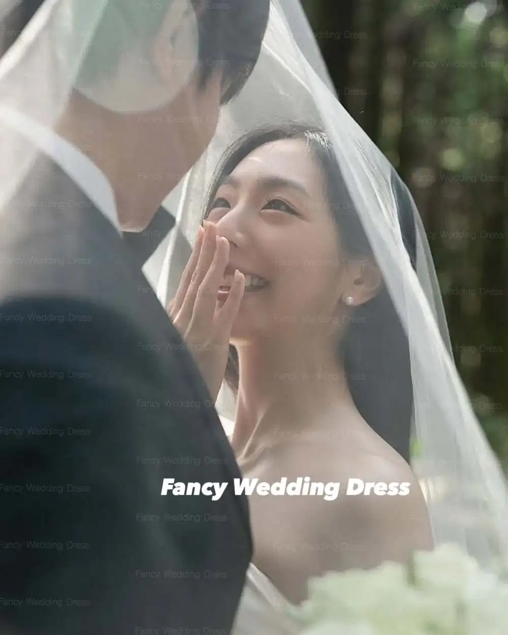ファンシーシンプルなタフタのウェディングドレス韓国写真撮影 A ラインノースリーブイブニングドレスバックコルセット 웨딩드레스カスタマイズ