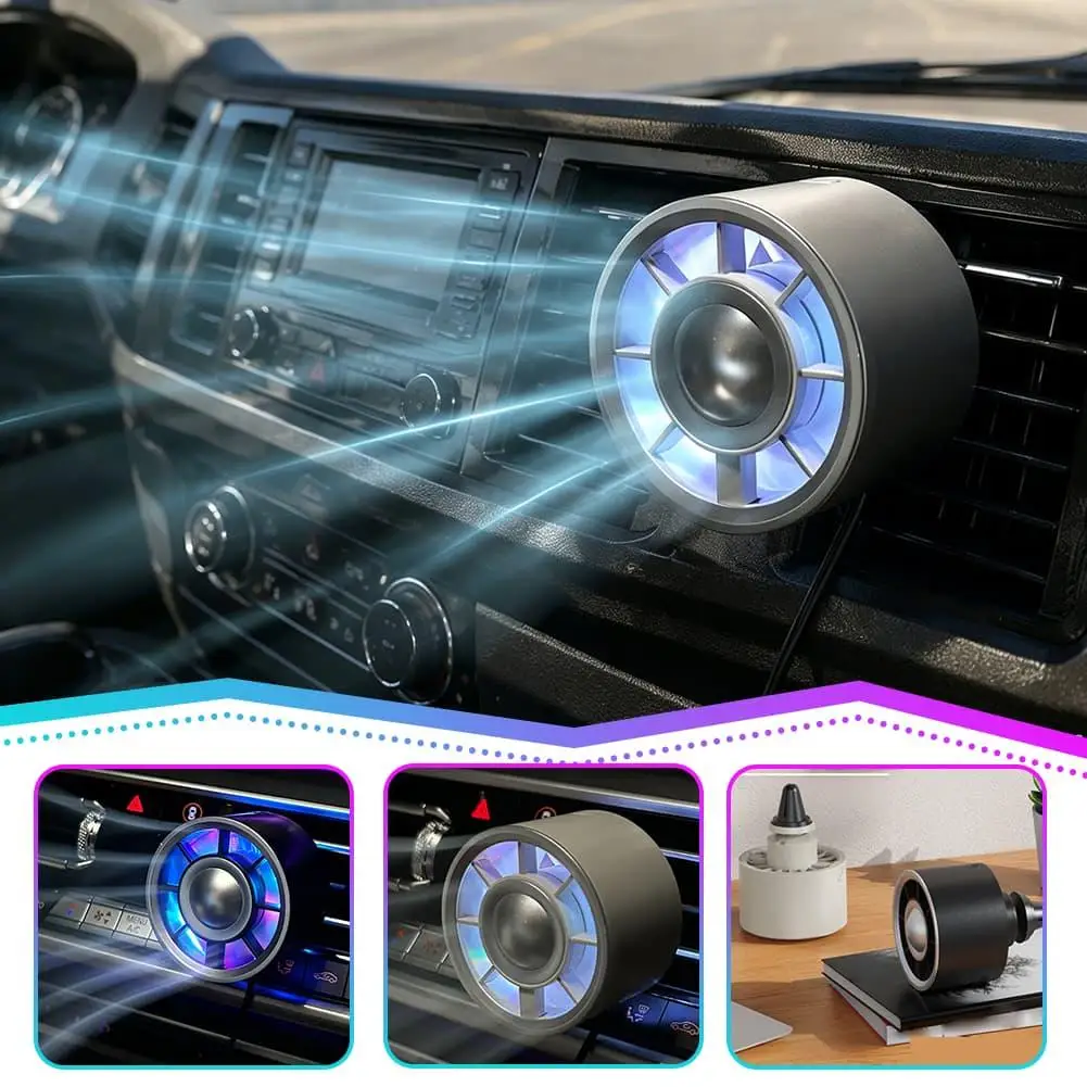 USB Car Air Vent Fan Portable Mini Cooling Fan Adjustable Wind Speed Ambient Light Universal Car Accessories view 5