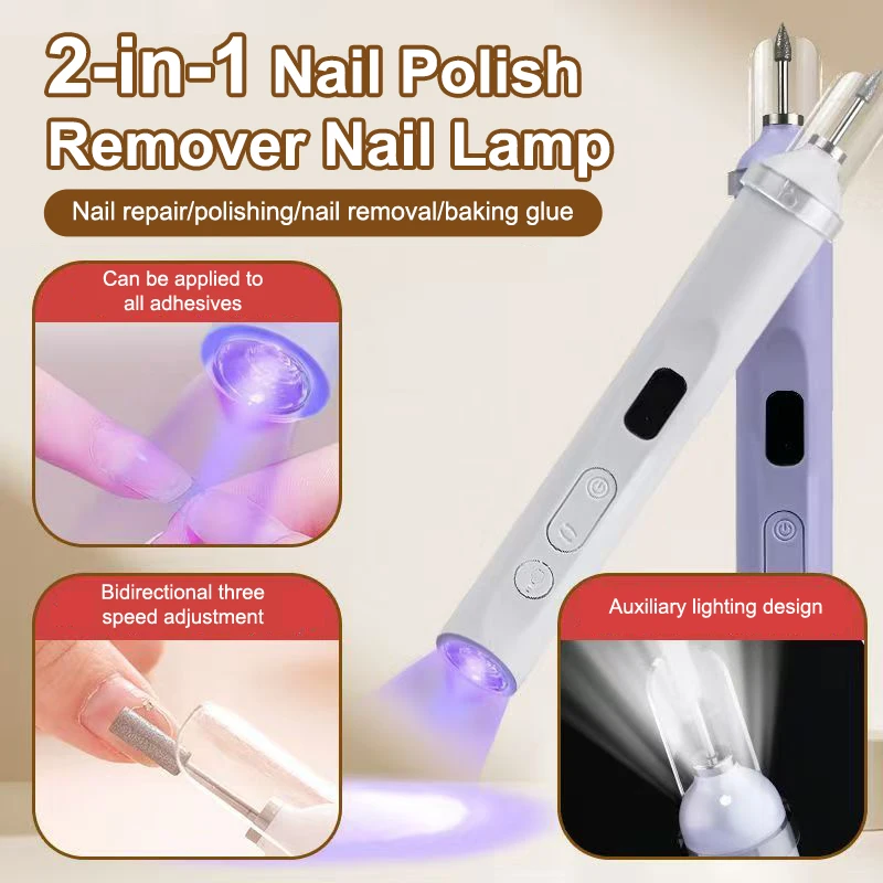 Elektrische nagelboor met UV-lamp Handbediende manicure-pedicureset met 5 slijpkoppen Manicure Grinder Polijstmachine