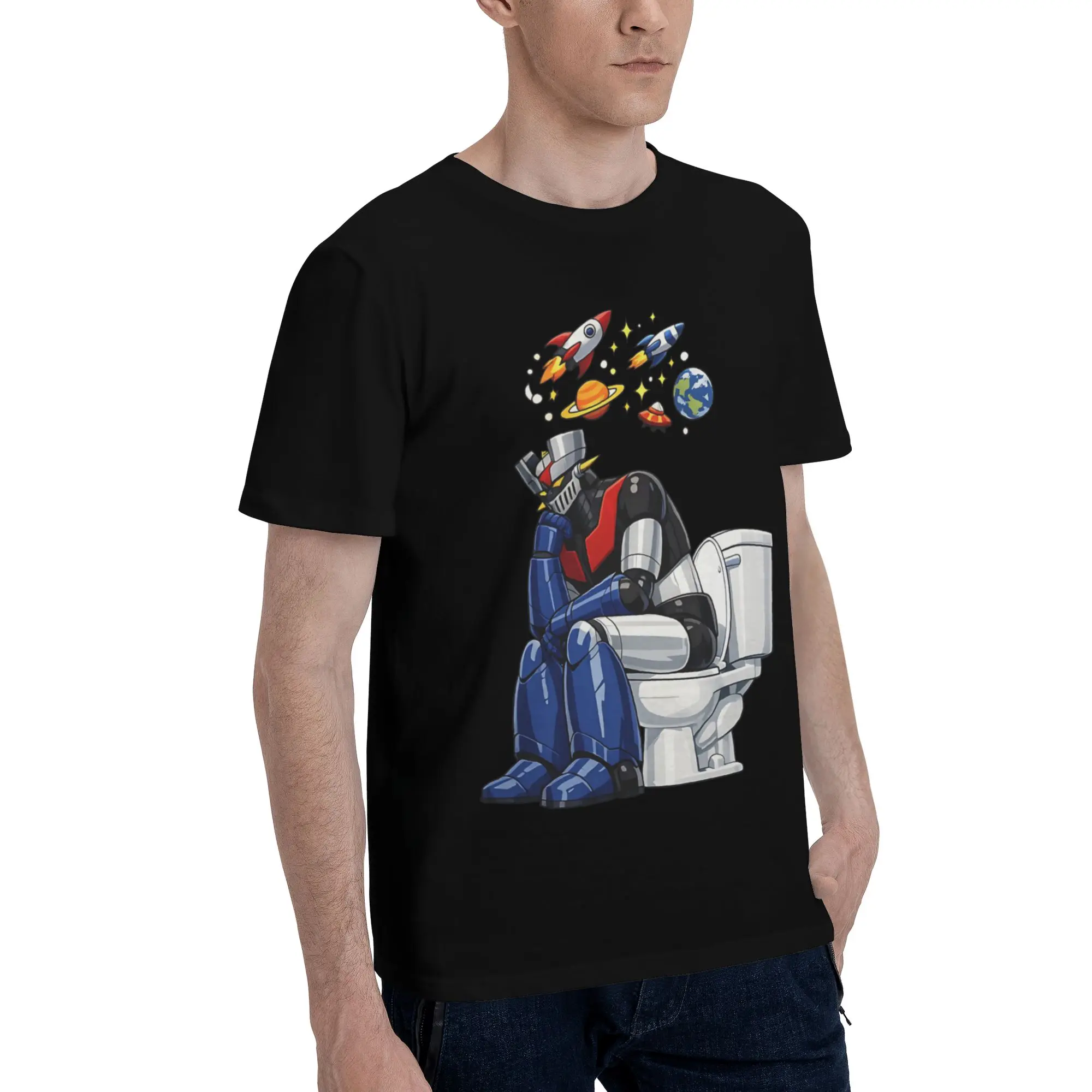 Thinking on the Toilet Funny Men T Shirt Mazinger Z Funny Tees Short Sleeve Crewneck Cotton Summer Tops T-Shirt