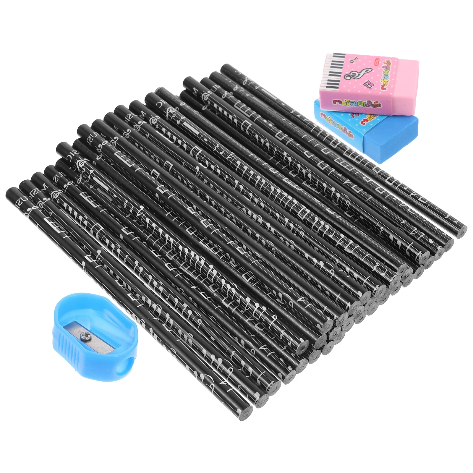 

36 Pcs School Supplies Musical Note Pencil Student Pencils Bulk Black White Eraser Case for Stationary