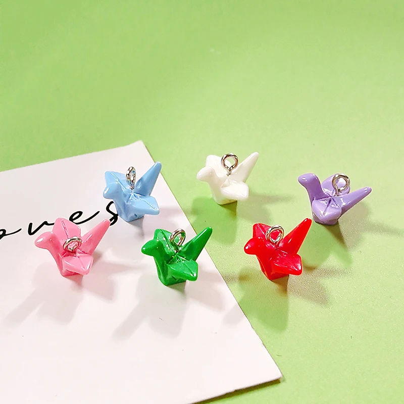 10/12pcs Wishing Thousand Paper Cranes Mini Resin Charms For Earring Jewelry Accessory DIY Cute Bracelet Charm Decoration