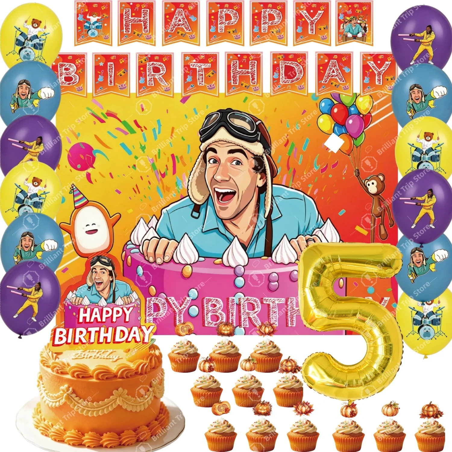 Danny Go Birthday Party Decorations Set 1-9 Balloons Set Banner Cake Topper Backdrop Kids Game Party Supplies Baby Show Supplies