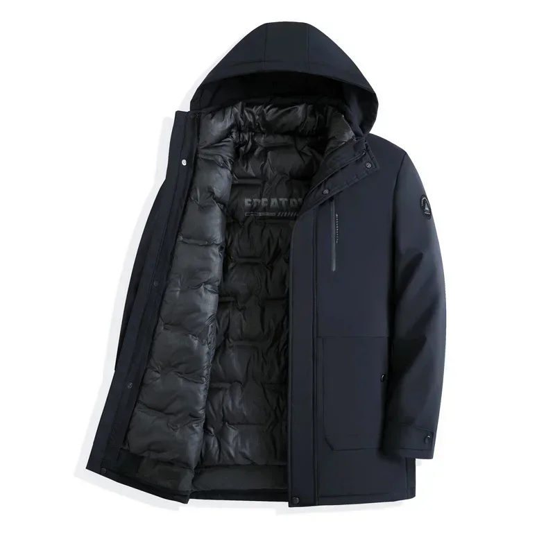 

2024 Winter Jacket Mens Classic Brand Detachable Down Cotton Liner Warm Jacket Business Casual Thick Windproof Hooded Parka Coat