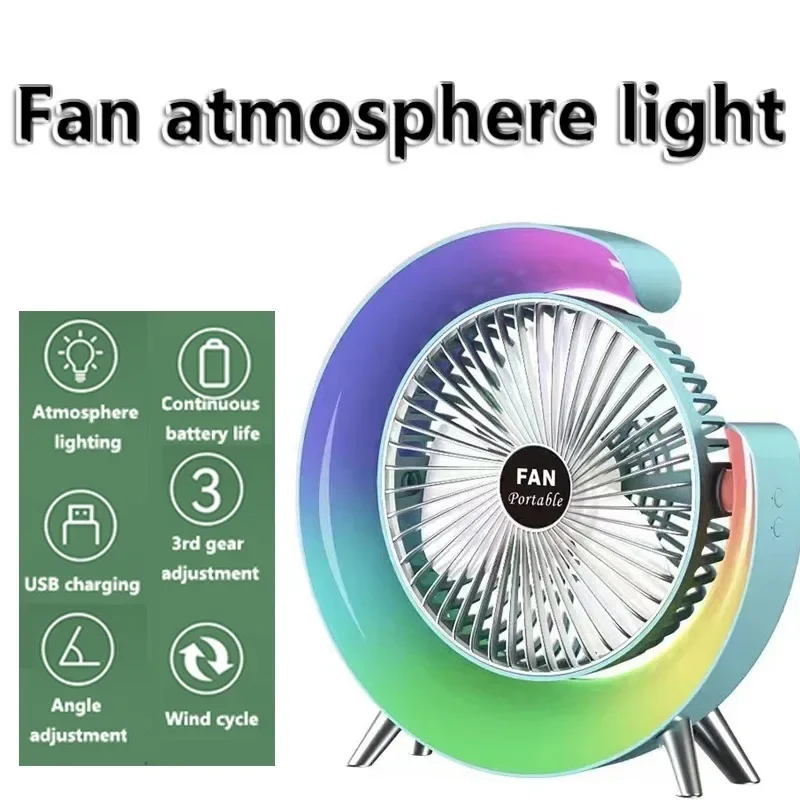 USB Rechargeable Fan LED 7 Color Electric Fan