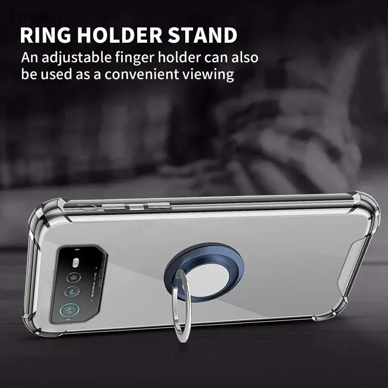 Magnetic Ring Holder Case For ASUS Rog Phone 6 Pro 5s Transparent Soft Silicone Shockproof Cover For Rog Phone 6 5 3 Strix 2