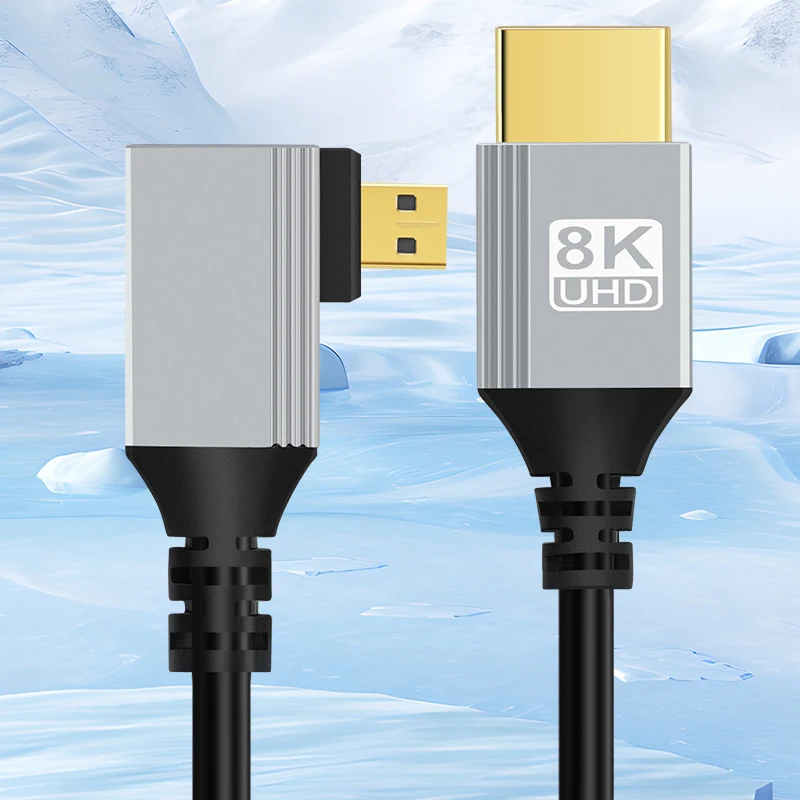 0.5M/1M 8K@60Hz Microhdmi Micro HDMI-Compatible Cable 90 Degree UP/DOWN/LEFT/RIGHT Angle Display Cord   For HDTV GoPro Hero Rasp