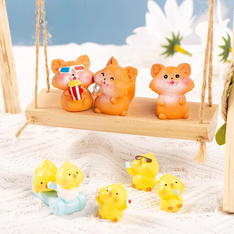 Cartoon Cute Chicken and Squirrel Animal Ornaments Car Decoration Hobby Collectibles Kawaii Exclusive Design Festival Gift Girls