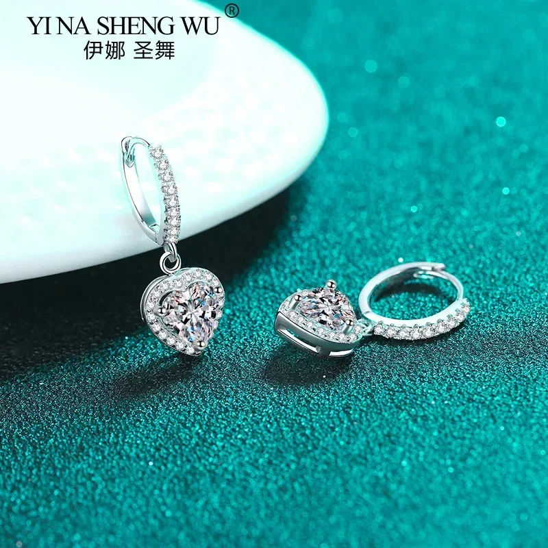 925 فضة مطلي Pt950 الذهب مويسانيتي أقراط على شكل قلب تصميم المرأة الأذن مشبك الأقراط الفاخرة هدية لمحبي #4