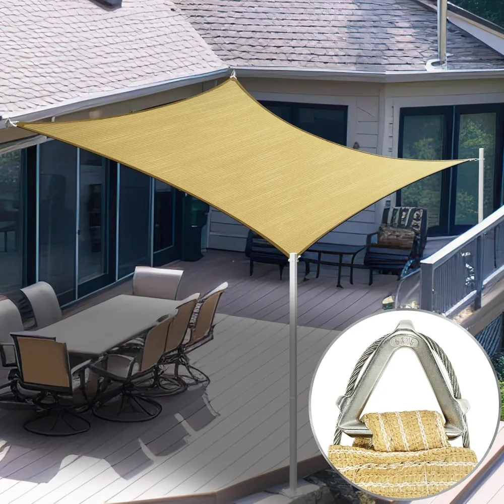 

Heavy Duty 12' x 16' Beige Sun Shade Rectangle Pro Ring Shade Sail, 260 GSM Commercial Grade UPF50 Sunshade, Reinforced Corners