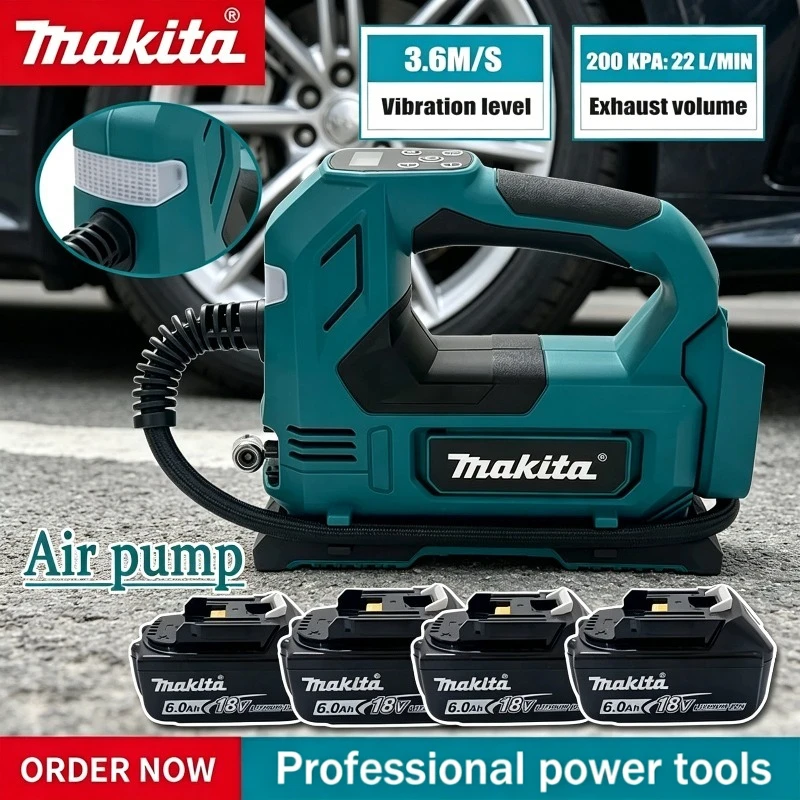 

Беспроводной бесщеточный воздушный насос Makita для автомобилей и мотоциклов: портативный насос для шин с цифровым дисплеем, электроинструмент