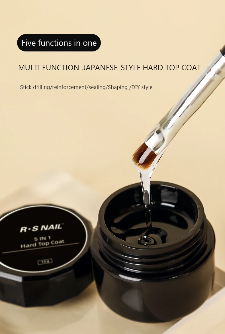 RSNAIL 5 IN 1 Japanischer Hard Top Coat 15g Strass No-Wipe Top Coat Effizientes Funktionsgel Wasser-Nagelkunst-Gel DIY-Design – Detail 1