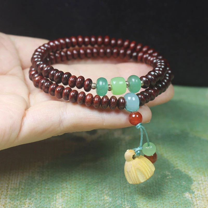 Zambian rosewood and blood sandalwood Chinese-style abacus bead double-loop Buddhist bracelet, lotus seed bracelet, forest-theme