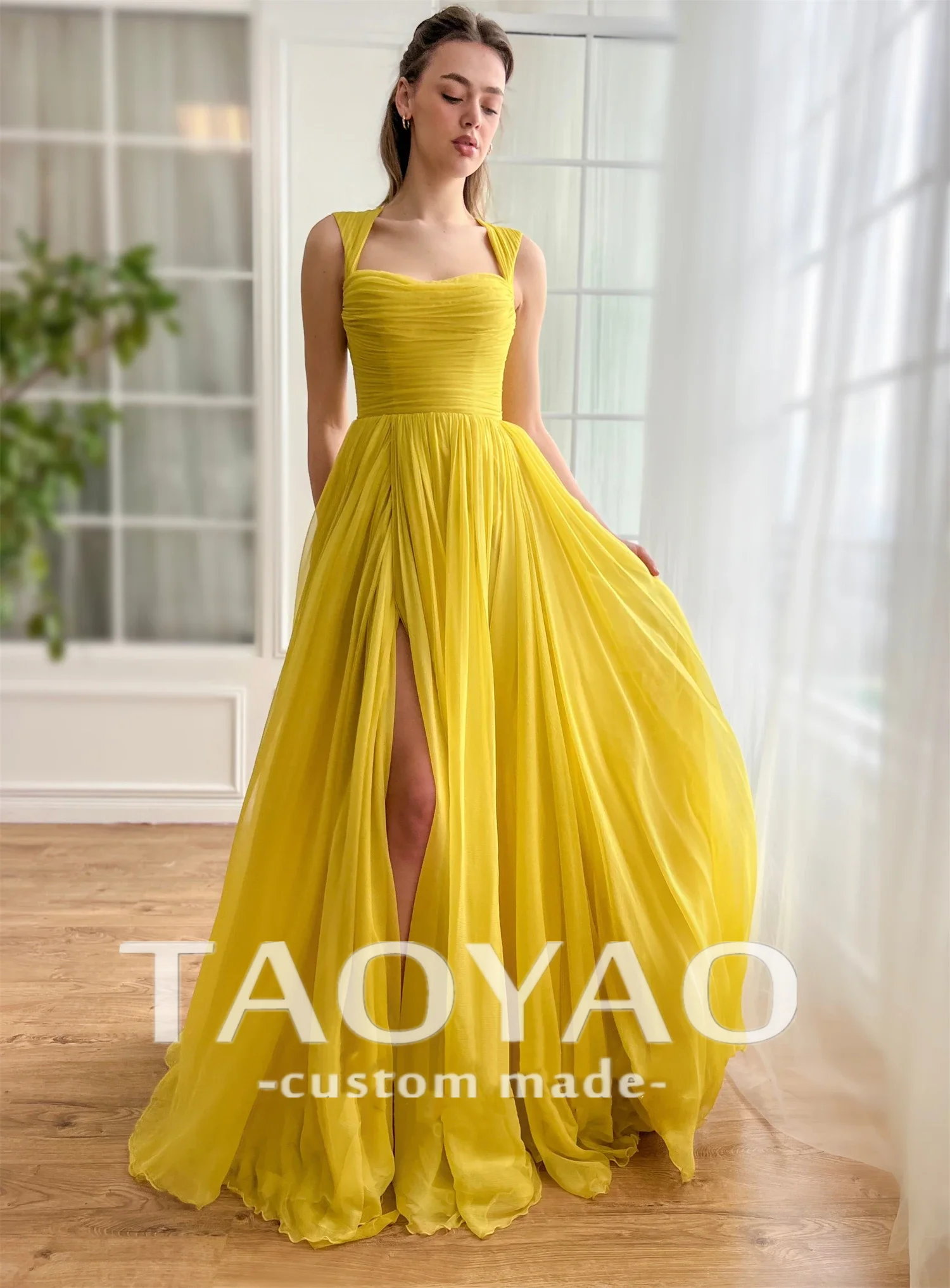 Yellow Chiffon Shawl Ball Gown Line A Graduation Glitter Decoration Wedding Party Dresses Gala Dress 2024 Robe De Soiree Femmes