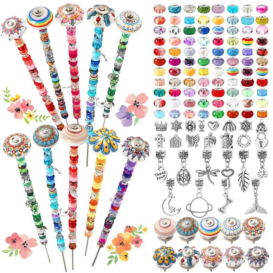 

Pcs 14 Inch Garden Stakes Decorative Ceramic Mushroom and Pumpkin Round Beaded Garden Stakes Decor Fairy Sticks for Indoor Outdo