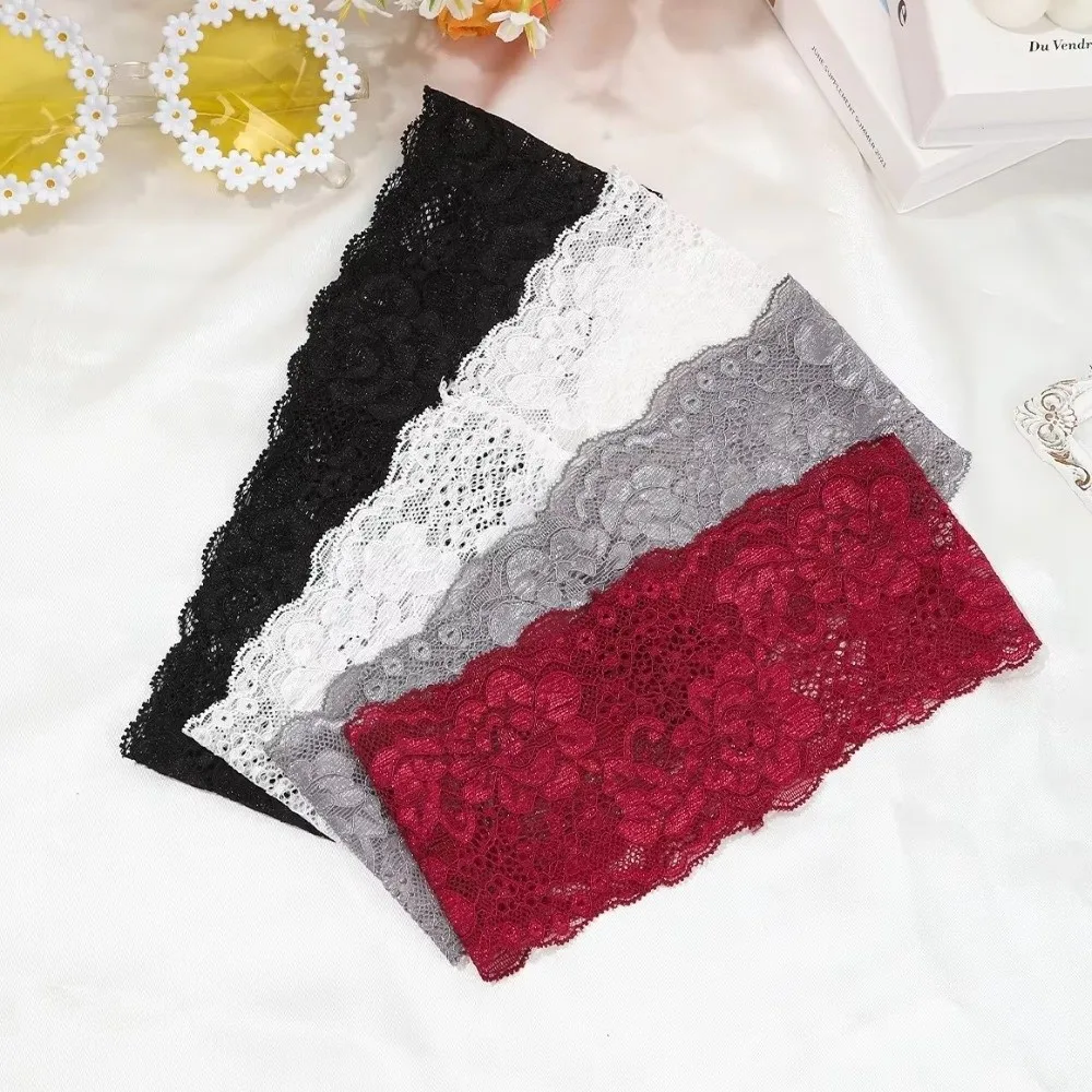 

Korean Lace Floral Headbands Solid Color Spandex Hollow-Out Lightweight Headwrap Wide Breathable Mesh Elastic Hair Bands Female