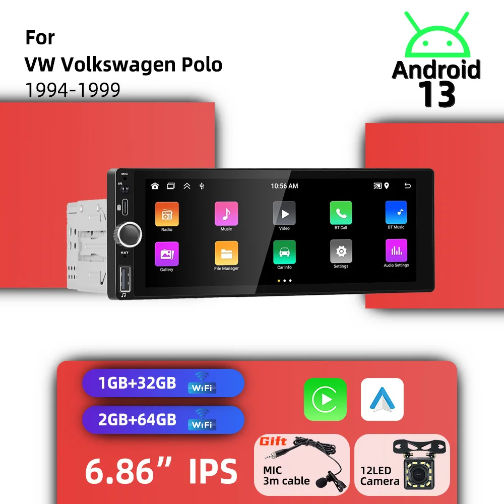 

6.86" 1 Din Car Multimedia Head Unit for VW Volkswagen Polo 1994-1999 | Android System Carplay Android Auto GPS