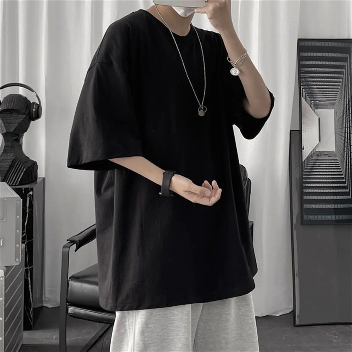 Baumwolle Sommer Mode männer T Shirt Casual Solide Kurzarm Klassische T Herren 100% Baumwolle Koreanische Hip-Hop Top tees Schwarz Weiß