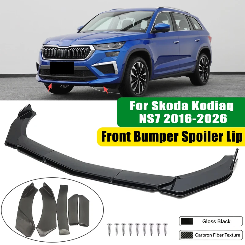 For Skoda Kodiaq NS7 2016-2026 5Pcs ABS Car Front Bumper Lip Spoiler Splitter Body Kit Canard Tuning Accessories